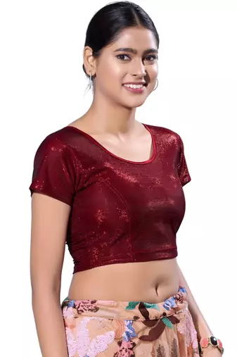 Non-Padded Shimmer Round Neck  Blouse