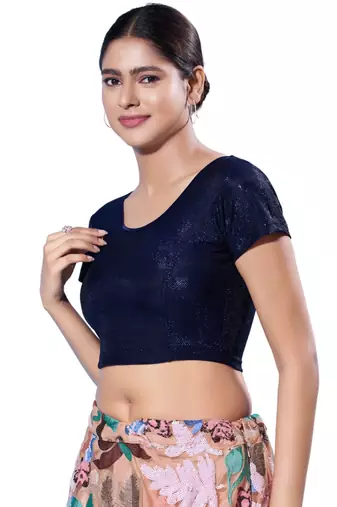 Non-Padded Shimmer Round Neck  Blouse