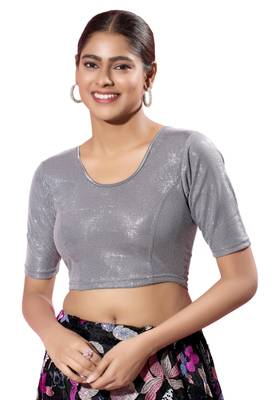 Non-Padded Shimmer Round Neck  Blouse 1