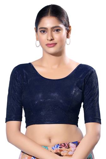 Non-Padded Shimmer Round Neck  Blouse