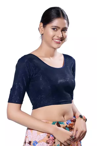 Non-Padded Shimmer Round Neck  Blouse