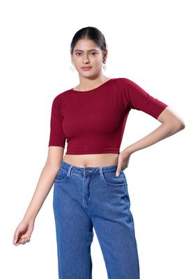 Non-Padded Jacquard Round Neck  Blouse 1