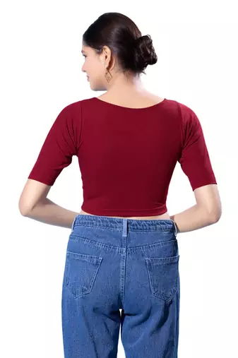 Non-Padded Jacquard Round Neck  Blouse