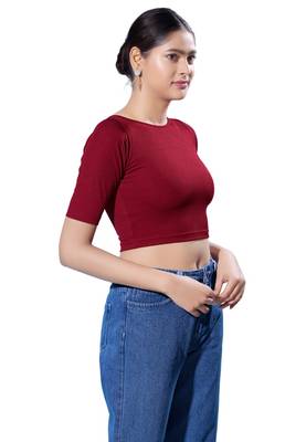 Non-Padded Jacquard Round Neck  Blouse 3