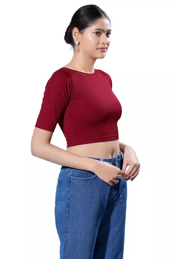Non-Padded Jacquard Round Neck  Blouse