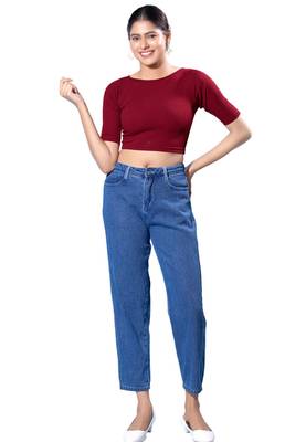 Non-Padded Jacquard Round Neck  Blouse 4