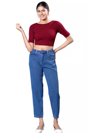 Non-Padded Jacquard Round Neck  Blouse