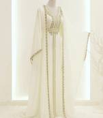 Elegant White Georgette Kaftan Gown with Gold Zari Work