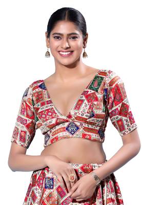 Padded Brocade V-Neck  Blouse 1