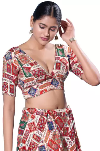 Padded Brocade V-Neck  Blouse