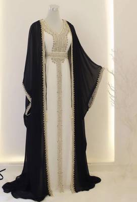 Black and White Georgette Zari Work Kaftan 1