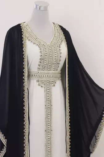 Black and White Georgette Zari Work Kaftan