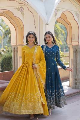 faux georgette with zari sequins embroidered work women's party wear pack of combo gown 1