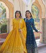 faux georgette with zari sequins embroidered work women's party wear pack of combo gown