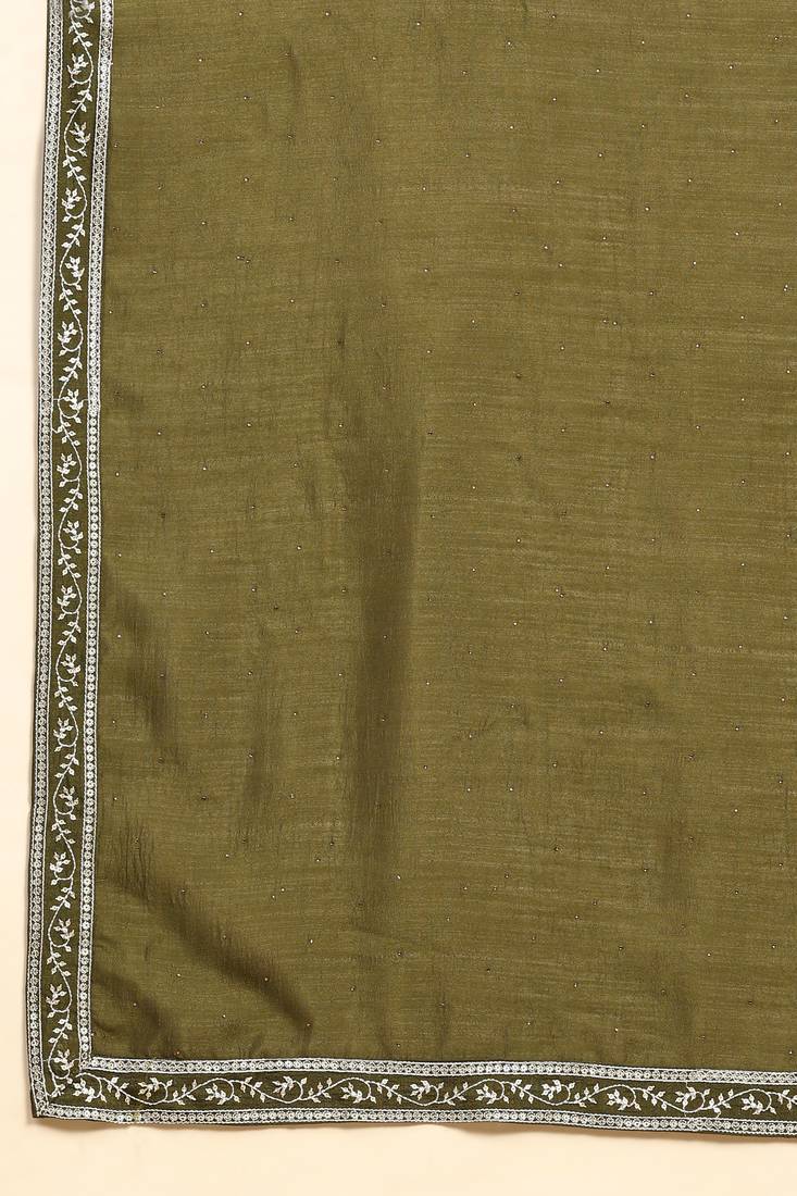 Chanderi Silk Kurta Pant Set With Dupatta Block Print main image 0