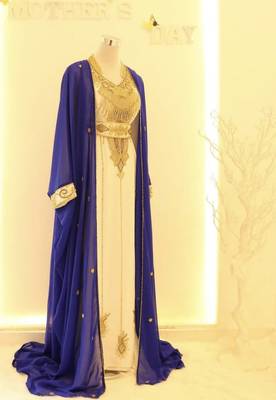 Blue & White Handcrafted Zari work Stitched Dress Georgette Kaftan Party Wear Wedding Dresses 1