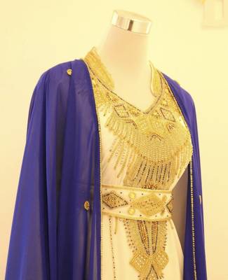 Blue & White Handcrafted Zari work Stitched Dress Georgette Kaftan Party Wear Wedding Dresses 2