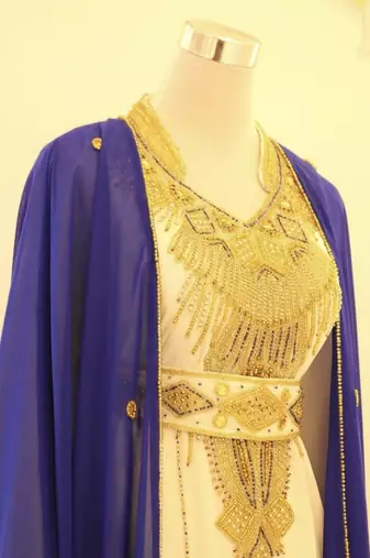 Blue & White Handcrafted Zari work Stitched Dress Georgette Kaftan Party Wear Wedding Dresses