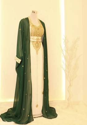 Green & White Handcrafted Zari work Stitched Dress Georgette Kaftan Party Wear Wedding Dresses 1