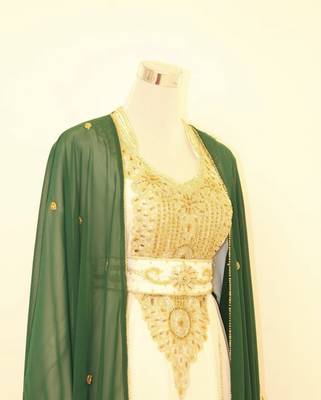 Green & White Handcrafted Zari work Stitched Dress Georgette Kaftan Party Wear Wedding Dresses 2