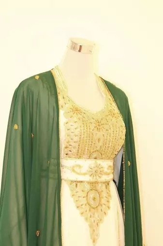 Green & White Handcrafted Zari work Stitched Dress Georgette Kaftan Party Wear Wedding Dresses