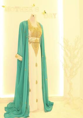 Sky-blue & White Handcrafted Zari work Stitched Dress Georgette Kaftan Party Wear Wedding Dresses 1