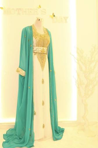 Sky-blue & White Handcrafted Zari work Stitched Dress Georgette Kaftan Party Wear Wedding Dresses