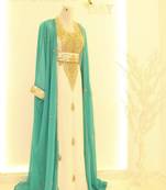 Sky-blue & White Handcrafted Zari work Stitched Dress Georgette Kaftan Party Wear Wedding Dresses