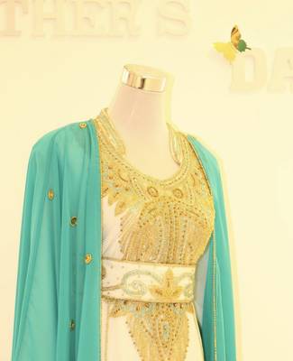 Sky-blue & White Handcrafted Zari work Stitched Dress Georgette Kaftan Party Wear Wedding Dresses 2