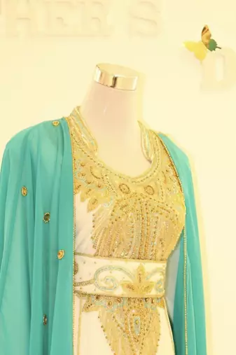 Sky-blue & White Handcrafted Zari work Stitched Dress Georgette Kaftan Party Wear Wedding Dresses