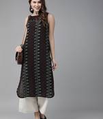 Rayon printed zig zag a-line sleeveless designer kurtis