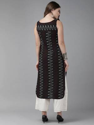 Rayon printed zig zag a-line sleeveless designer kurtis 2
