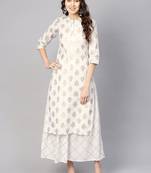 Women's rayon gold printed ethnic off white a-line kurti with palazzo set