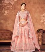 Blue Designer Heavy Sequins Work Organza Semi stitched  Wedding Lehenga