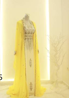 Yellow & White Handcrafted Zari work Stitched Dress Georgette Kaftan Party Wear Wedding Dresses 1