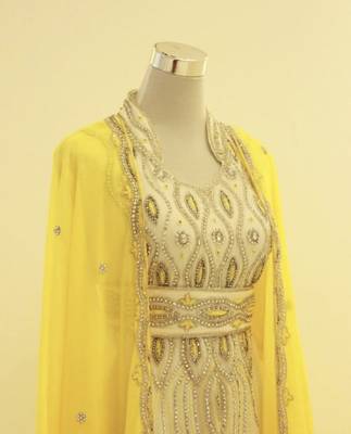 Yellow & White Handcrafted Zari work Stitched Dress Georgette Kaftan Party Wear Wedding Dresses 2