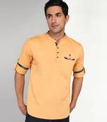 men's beige cotton casual short kurta