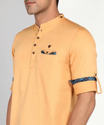 men's beige cotton casual short kurta 5