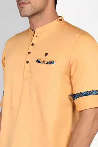 men's beige cotton casual short kurta