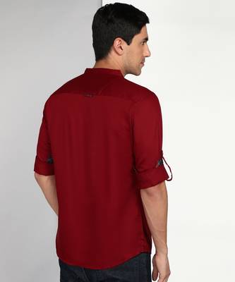 men's maroon cotton casual short kurta 2