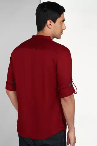 men's maroon cotton casual short kurta