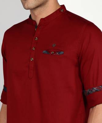 men's maroon cotton casual short kurta 5