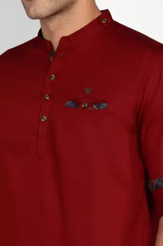 men's maroon cotton casual short kurta