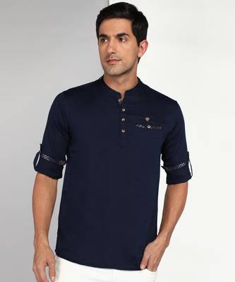 men's indigo blue cotton casual short kurta 2