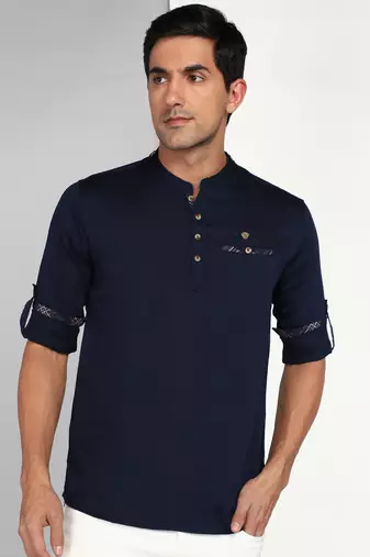 men's indigo blue cotton casual short kurta