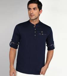 men's indigo blue cotton casual short kurta