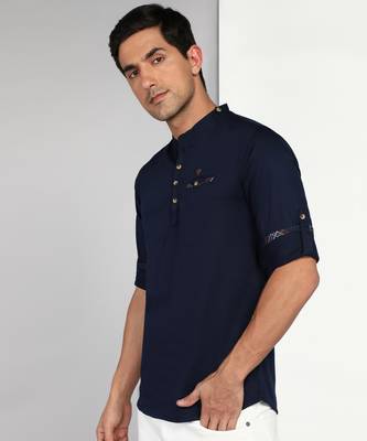 men's indigo blue cotton casual short kurta 4