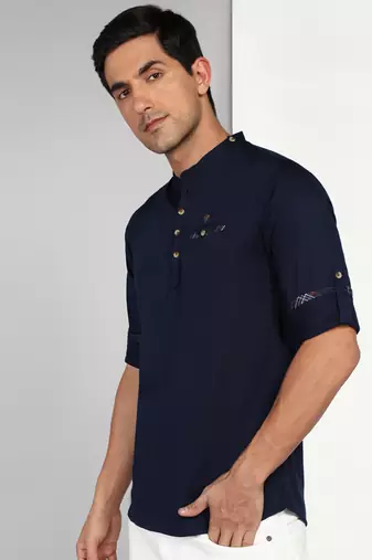 men's indigo blue cotton casual short kurta