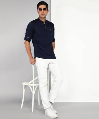 men's indigo blue cotton casual short kurta 1
