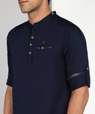 men's indigo blue cotton casual short kurta 5